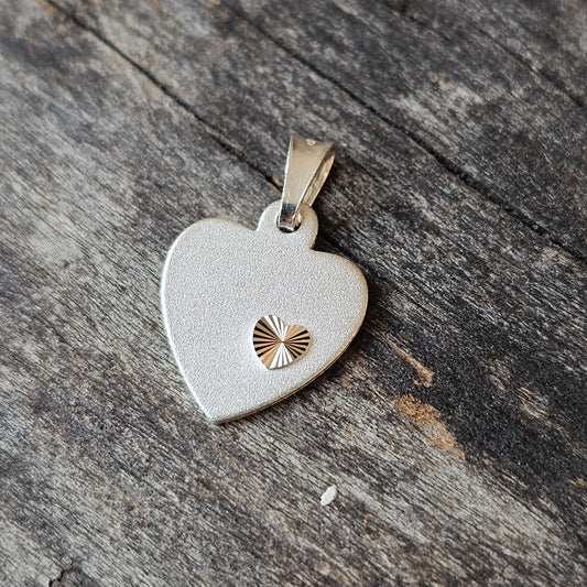 Vintage 90s Finnish Sterling Silver Gold Detail Heart Necklace Pendant 1992