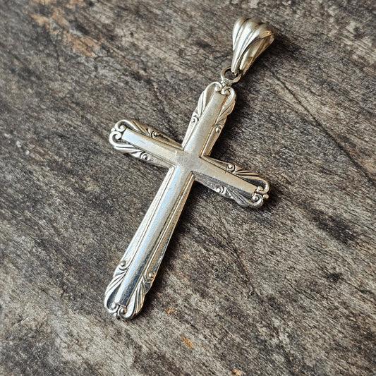 1950s Vintage Swedish Ornate Scandinavian Silver Cross 1952