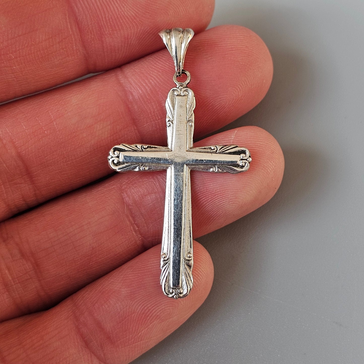 1950s Vintage Swedish Ornate Scandinavian Silver Cross 1952