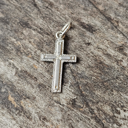 Vintage Finnish Modernist Style 830 Silver Cross Charm Necklace Pendant by Turkukorut Aulin