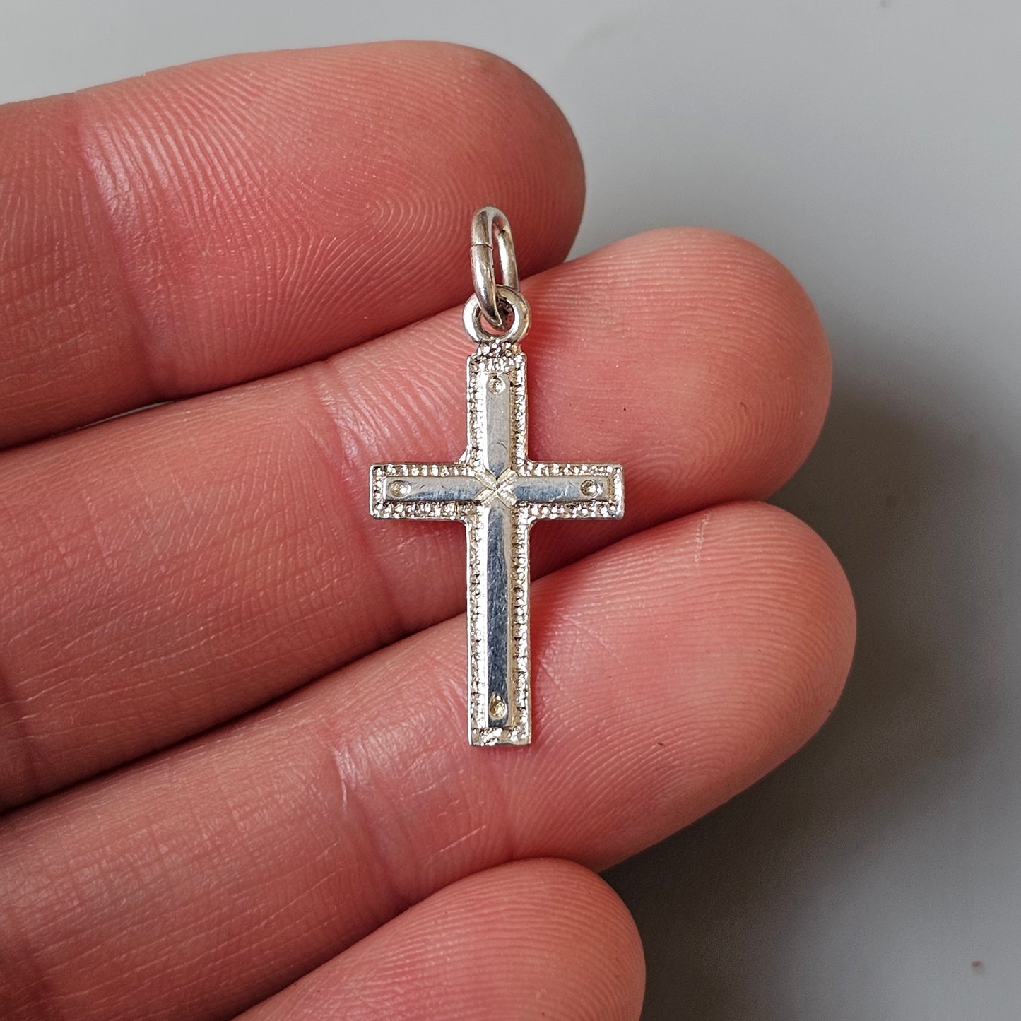 Vintage Finnish Modernist Style 830 Silver Cross Charm Necklace Pendant by Turkukorut Aulin