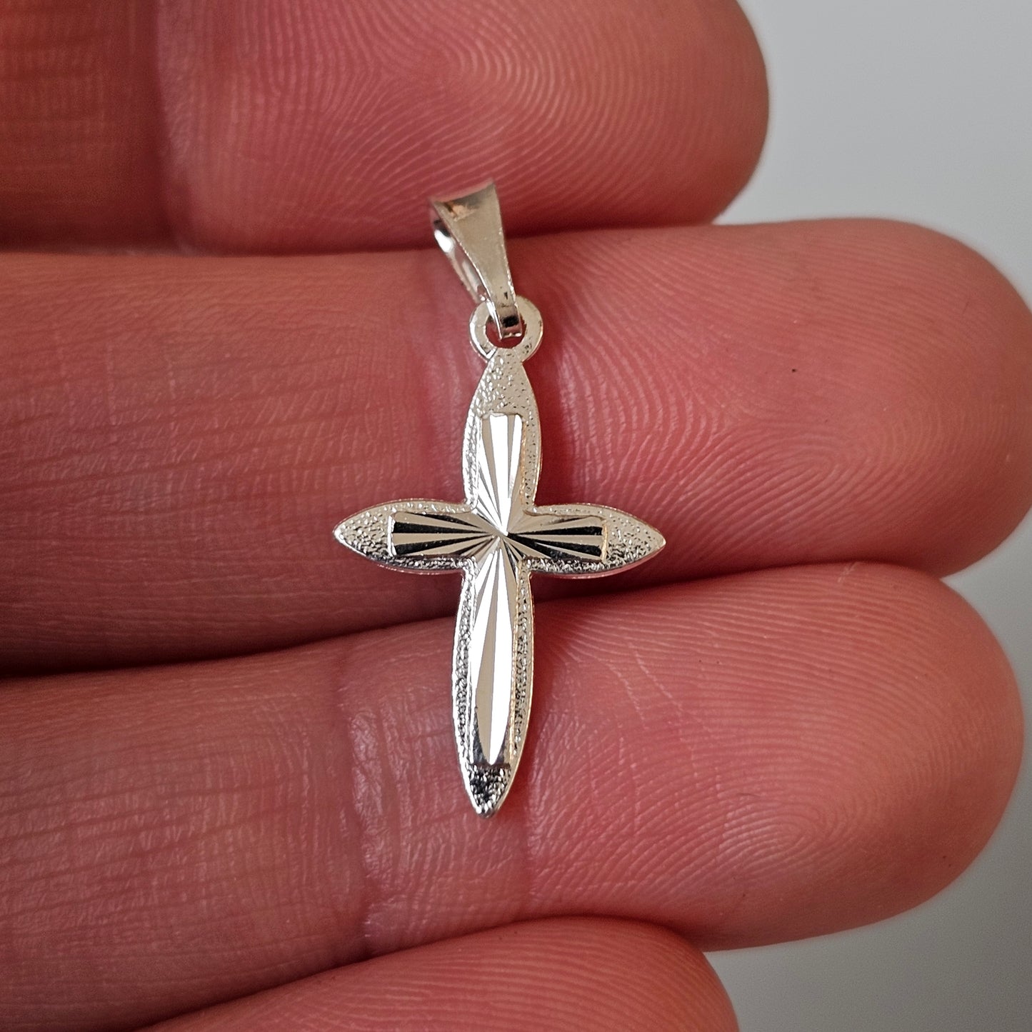 Finnish Diamond Cut Sterling Silver Cross Charm Necklace Pendant