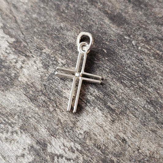 Small Vintage Finnish Modernist Style 830 Silver Cross Charm Necklace Pendant by Turkukorut Aulin