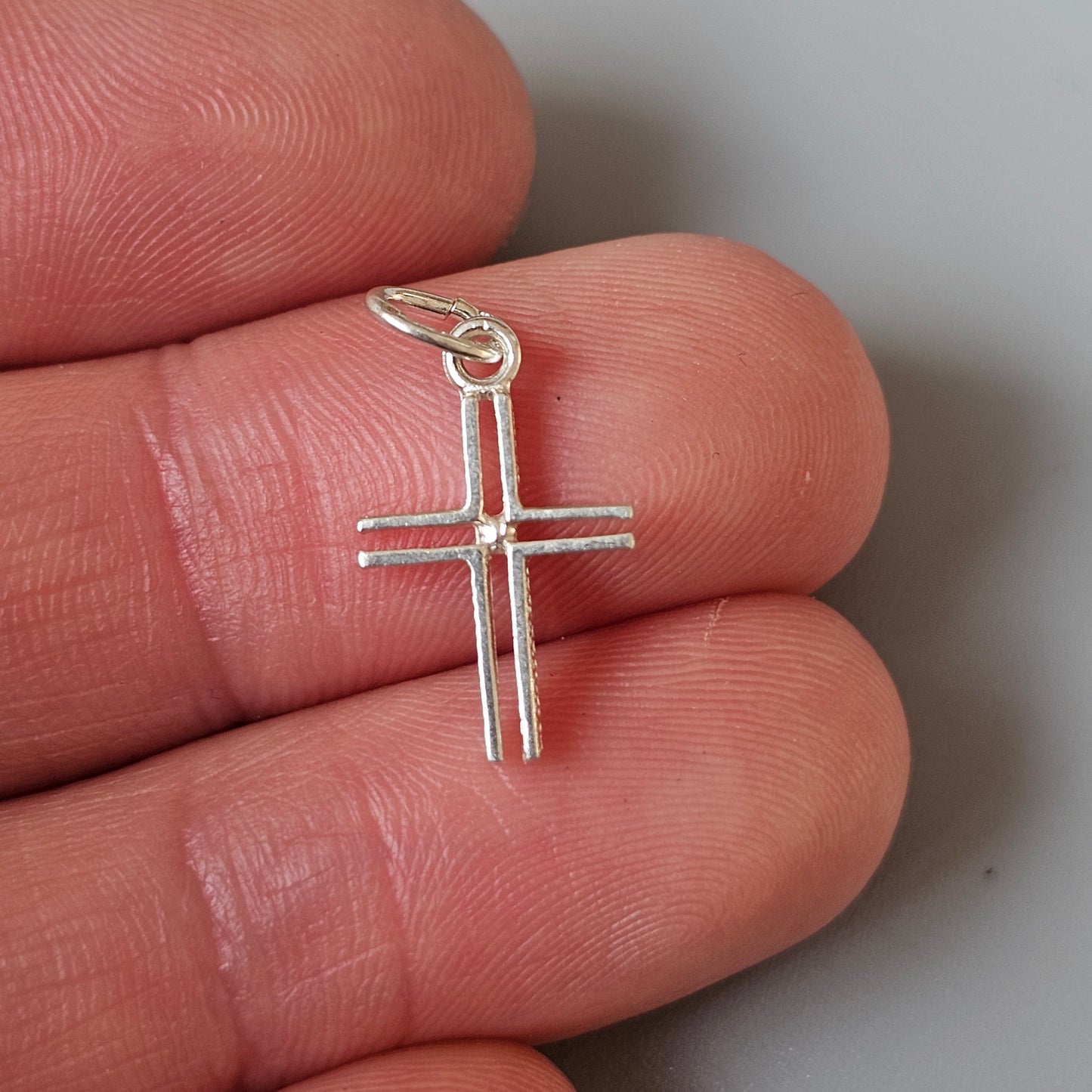 Small Vintage Finnish Modernist Style 830 Silver Cross Charm Necklace Pendant by Turkukorut Aulin