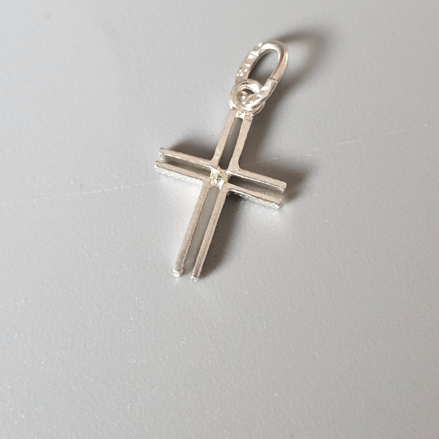 Small Vintage Finnish Modernist Style 830 Silver Cross Charm Necklace Pendant by Turkukorut Aulin