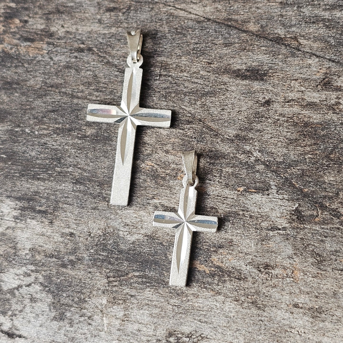 Finnish Diamond Cut Sterling Silver Cross Charm Pendant (Two Different Sizes)