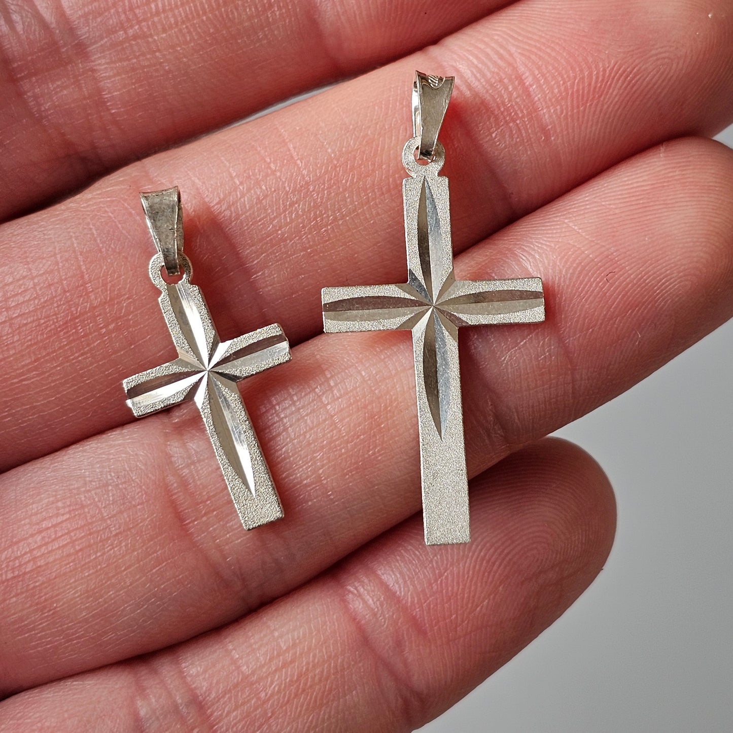 Finnish Diamond Cut Sterling Silver Cross Charm Pendant (Two Different Sizes)