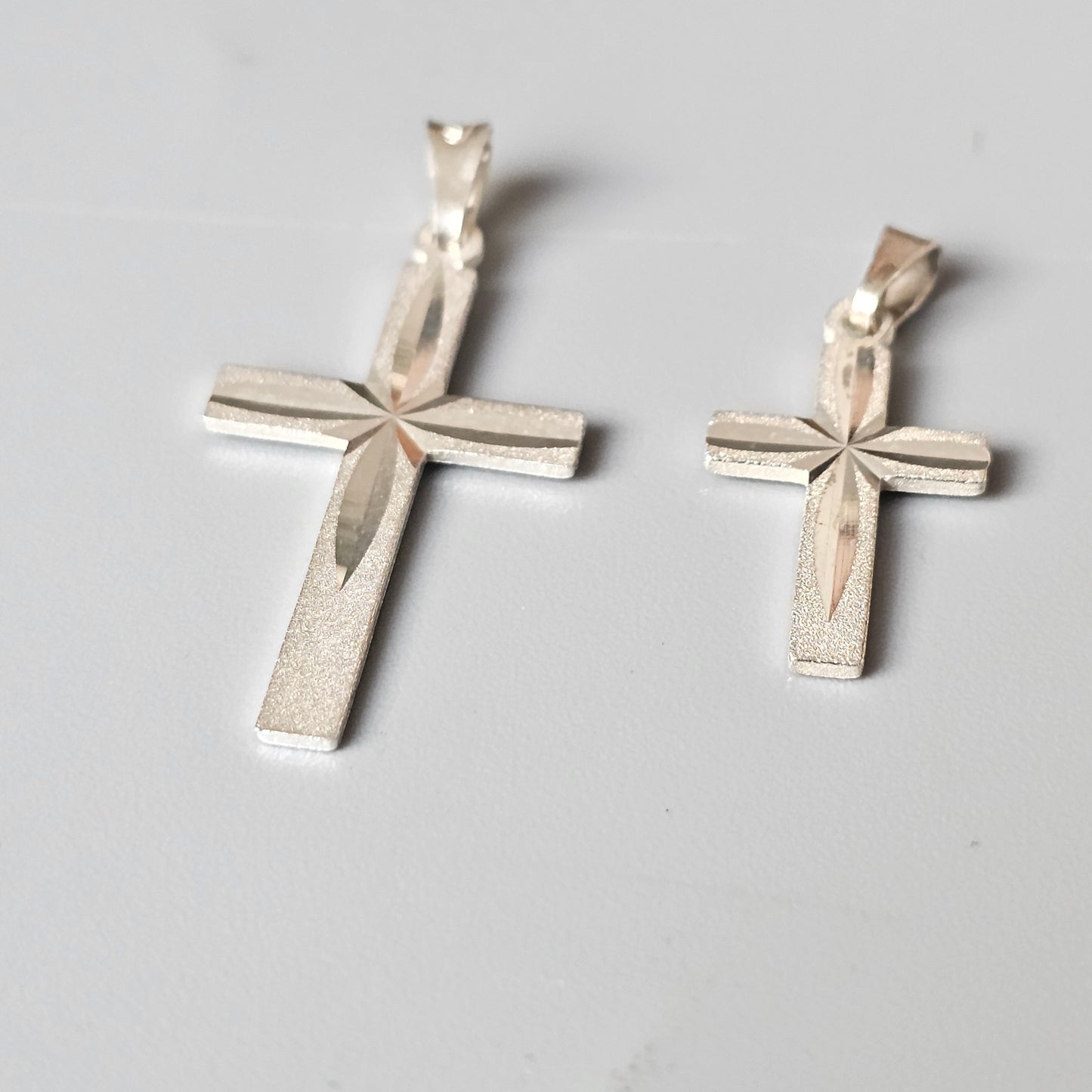 Finnish Diamond Cut Sterling Silver Cross Charm Pendant (Two Different Sizes)