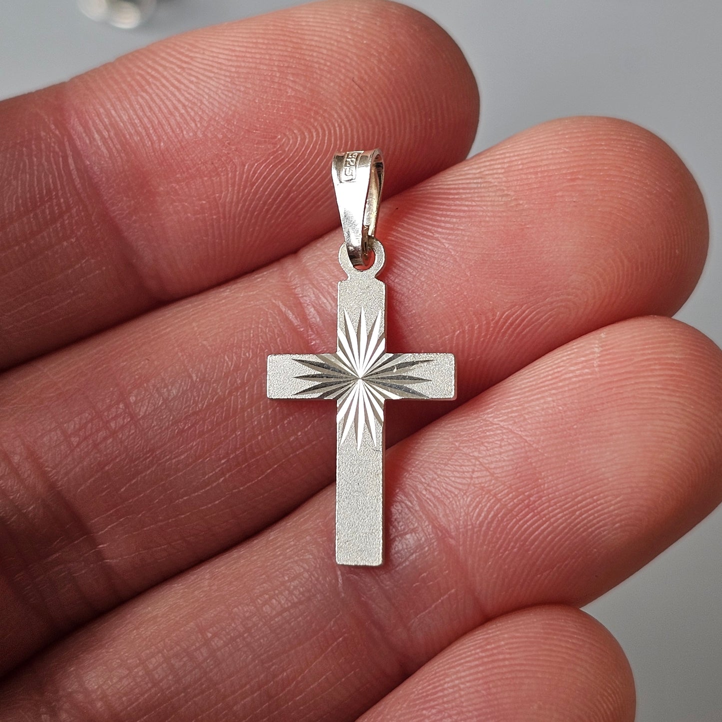 Finnish Diamond Cut Sterling Silver Cross Charm Necklace Pendant