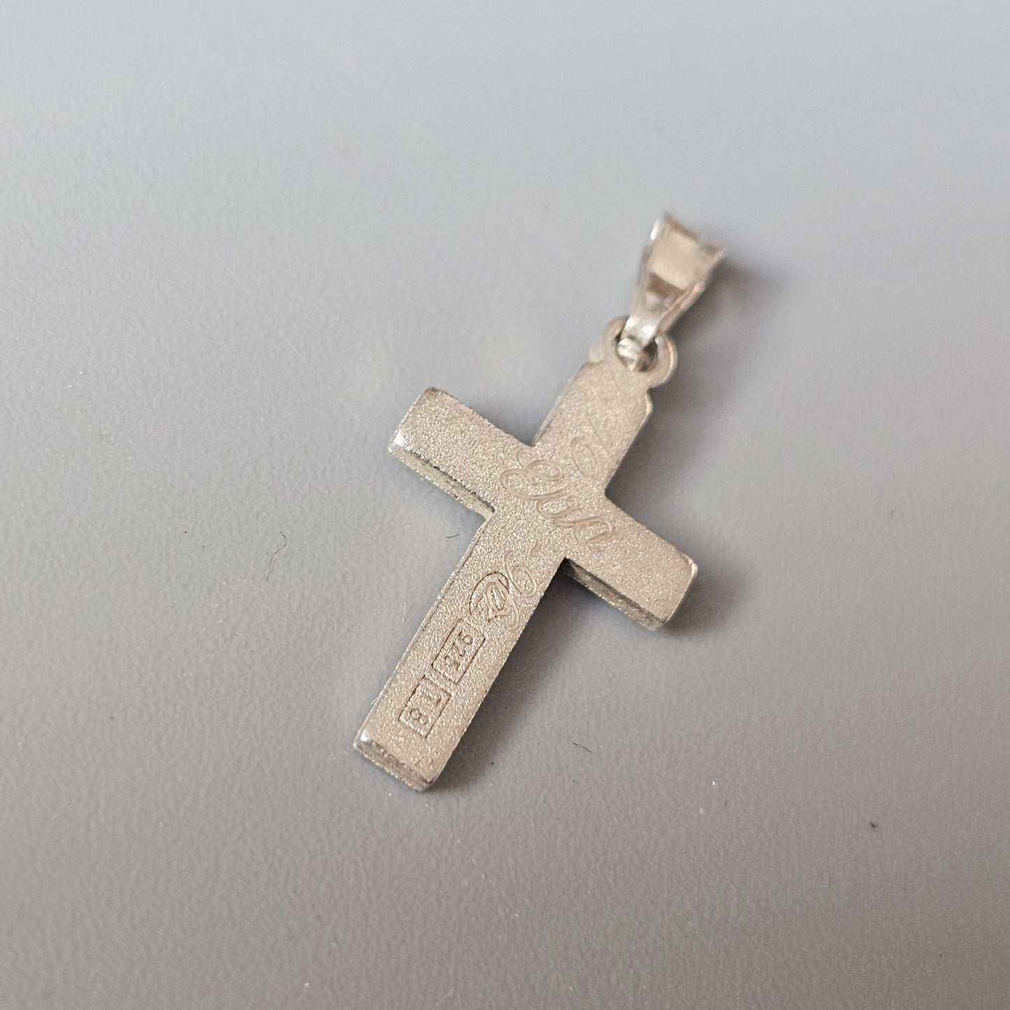 90s Vintage Finnish Diamond Cut Sterling Silver Cross Charm Necklace Pendant 1996