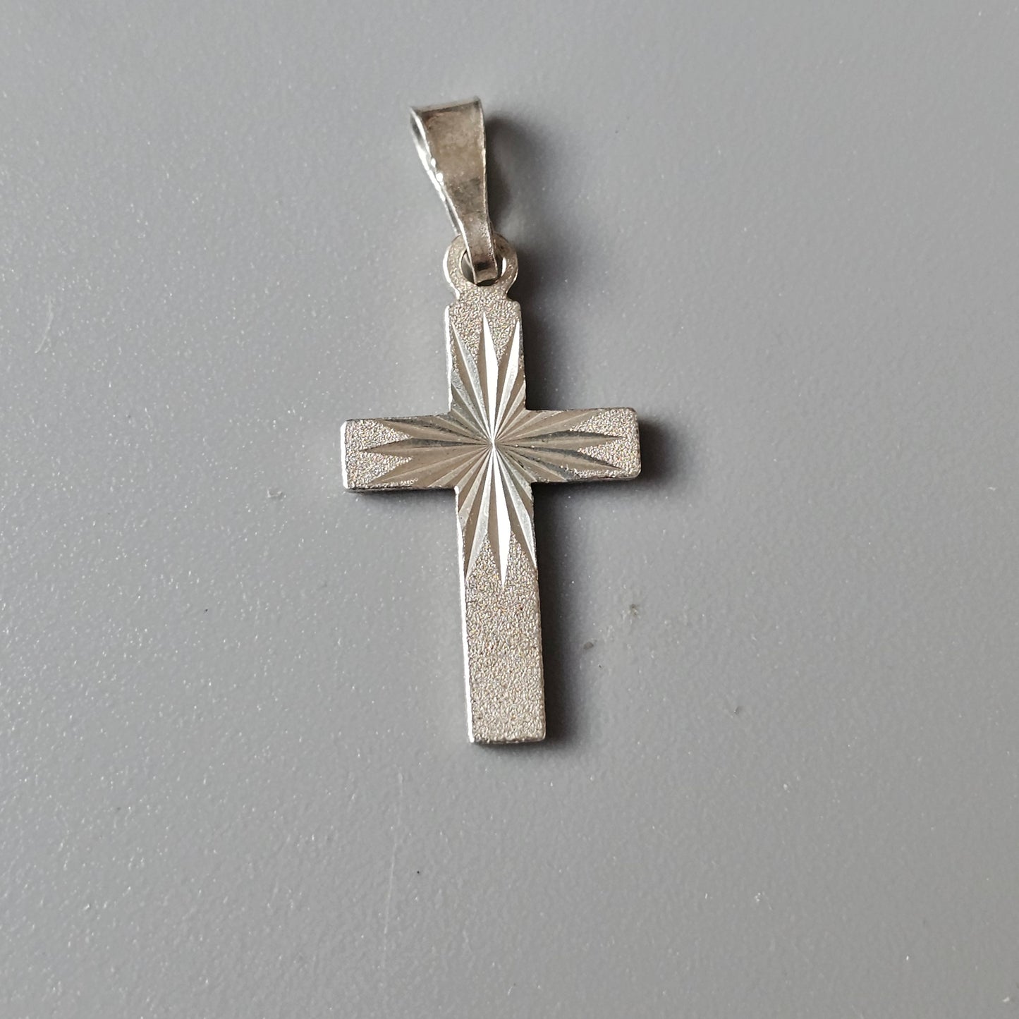 90s Vintage Finnish Diamond Cut Sterling Silver Cross Charm Necklace Pendant 1996