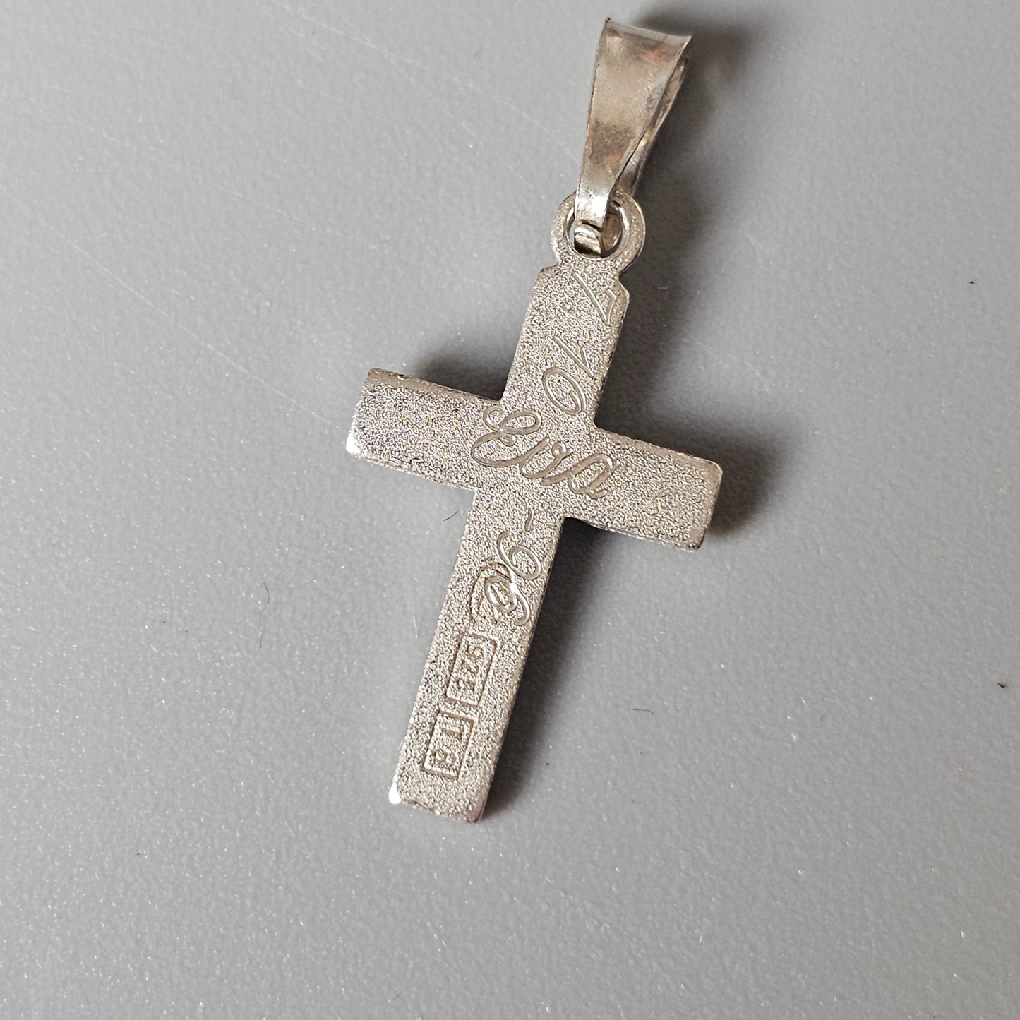 90s Vintage Finnish Diamond Cut Sterling Silver Cross Charm Necklace Pendant 1996