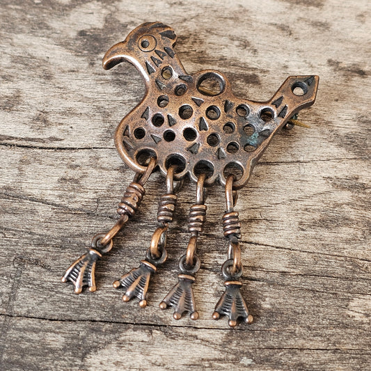 Ancient Style Dangly Chicken Cockerel Bronze Brooch