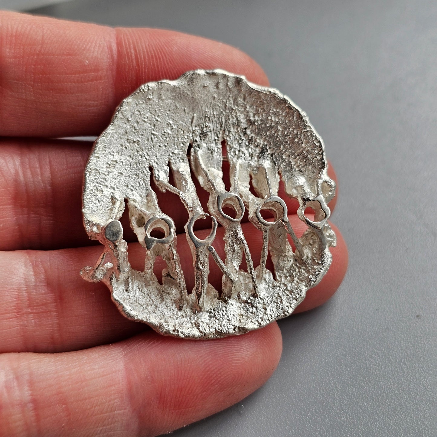 1970s Scandinavian Silver Brooch — Brutalist Textured Art Jewelry Finland 1970