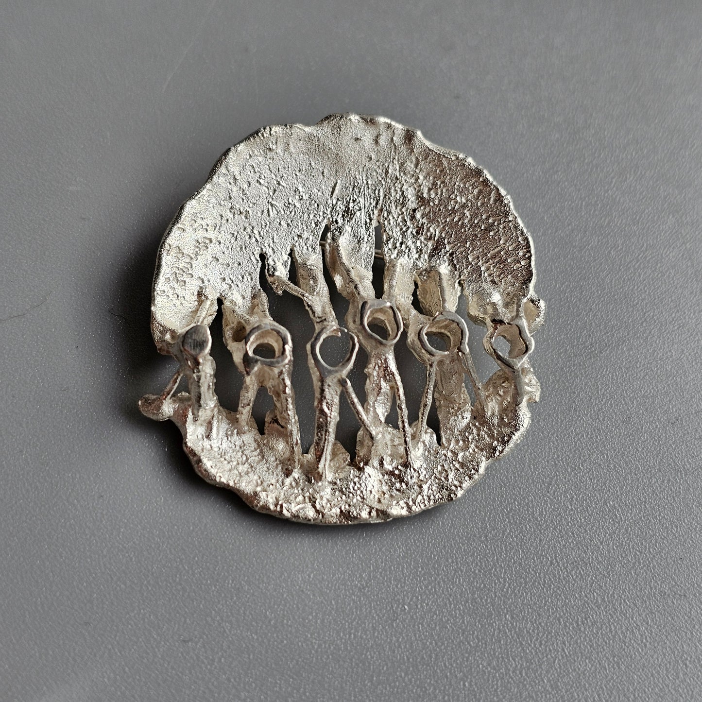 1970s Scandinavian Silver Brooch — Brutalist Textured Art Jewelry Finland 1970