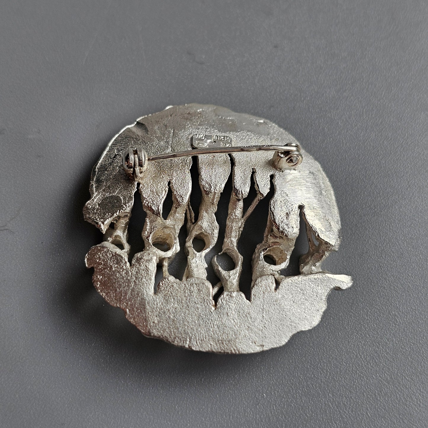 1970s Scandinavian Silver Brooch — Brutalist Textured Art Jewelry Finland 1970