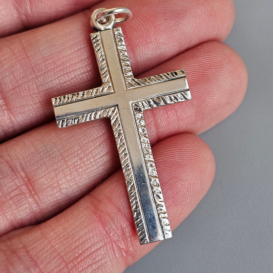 Vintage Finnish Modernist Style 830 Silver Cross Necklace Pendant