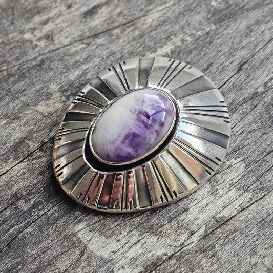 Vintage 1960s Finnish Modernist Silver & Amethyst Brooch by Veikko Vainio