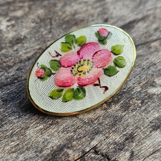 David Andersen Norwegian Silver Guilloche Enamel Rose Brooch