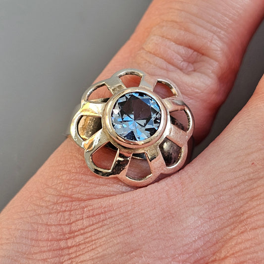 1960s Finnish Modernist Silver & Blue Spinel Ring by Kultaseppä Salovaara 1969