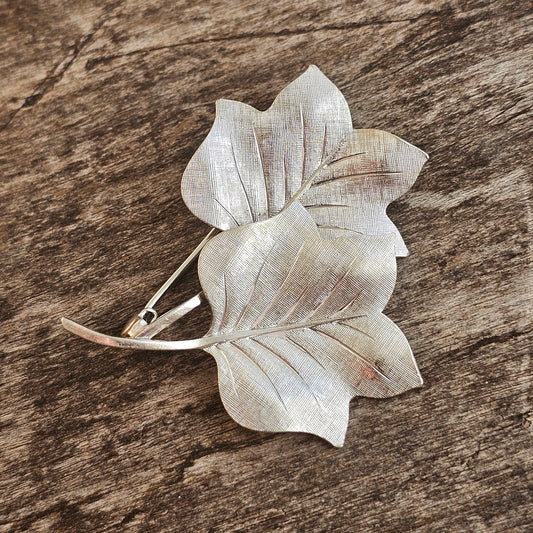 Vintage 1960s Modernist Era Finnish Silver Leaf Brooch 1968