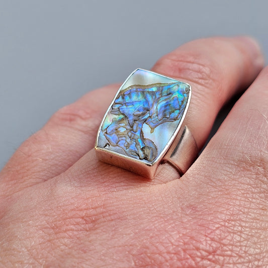 Modernist Danish Sterling Silver & Abalone Shell Ring by Arne Johansen