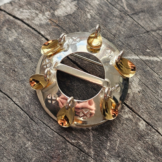 Vintage Silver Traditional Sami Finnish Solju Risku Brooch by Inarin Hopea 1992