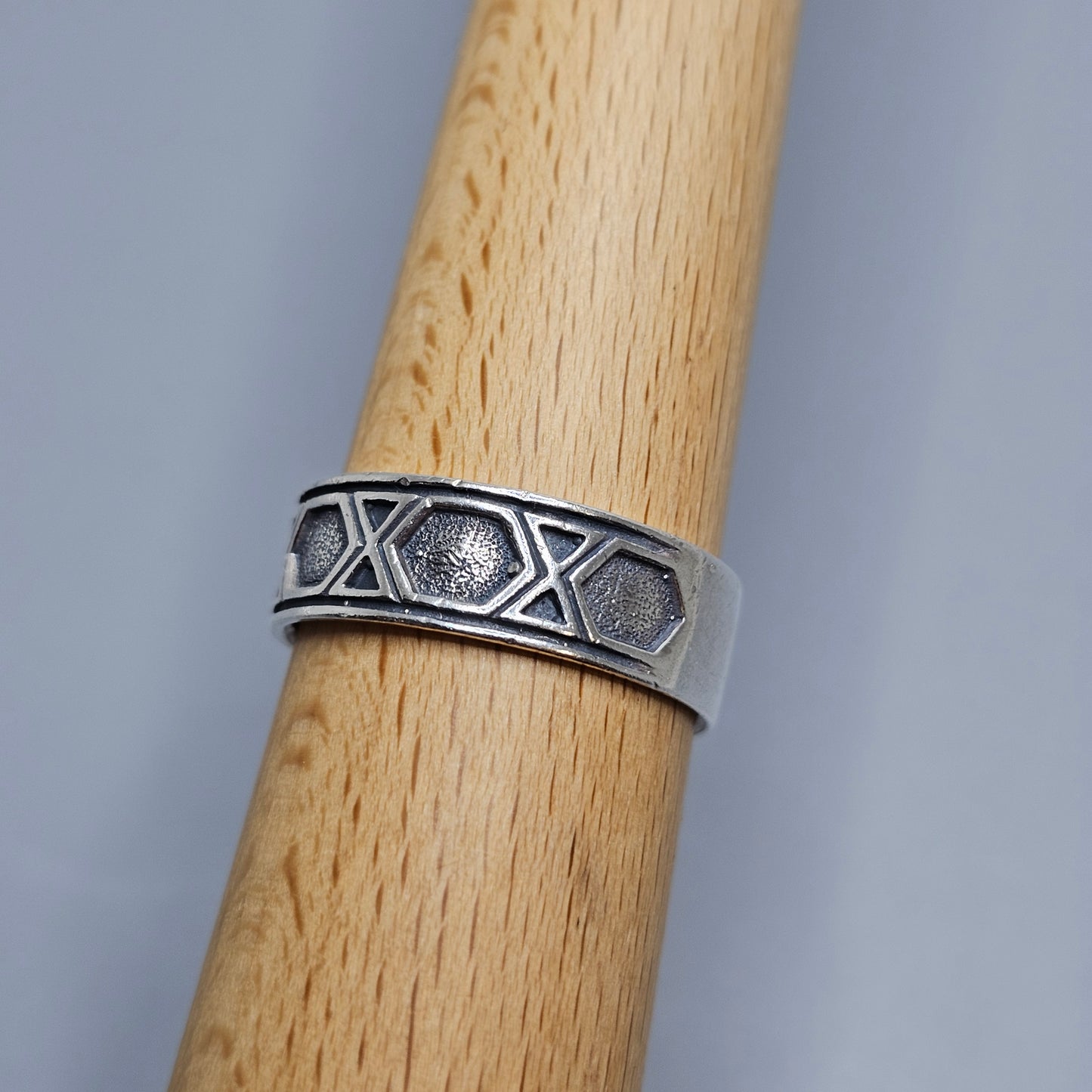 Vintage Modernist Sterling Silver Geometric Band Ring - UK Ring Size X 1/2 -  US Ring Size 11.75