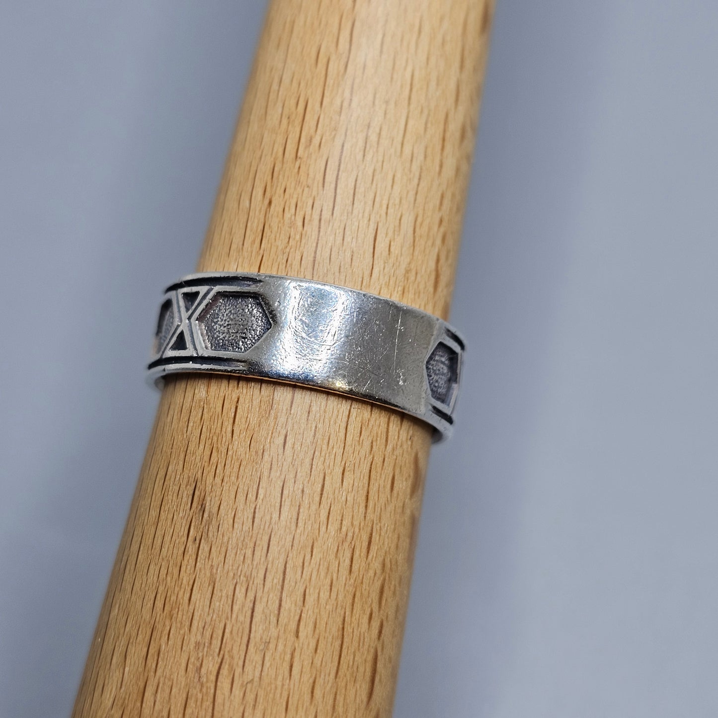 Vintage Modernist Sterling Silver Geometric Band Ring - UK Ring Size X 1/2 -  US Ring Size 11.75