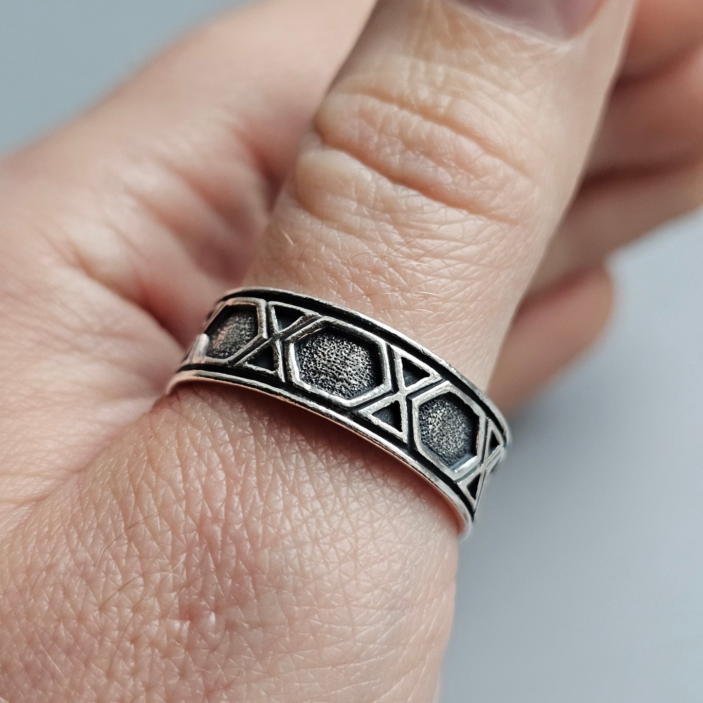 Vintage Modernist Sterling Silver Geometric Band Ring - UK Ring Size X 1/2 -  US Ring Size 11.75