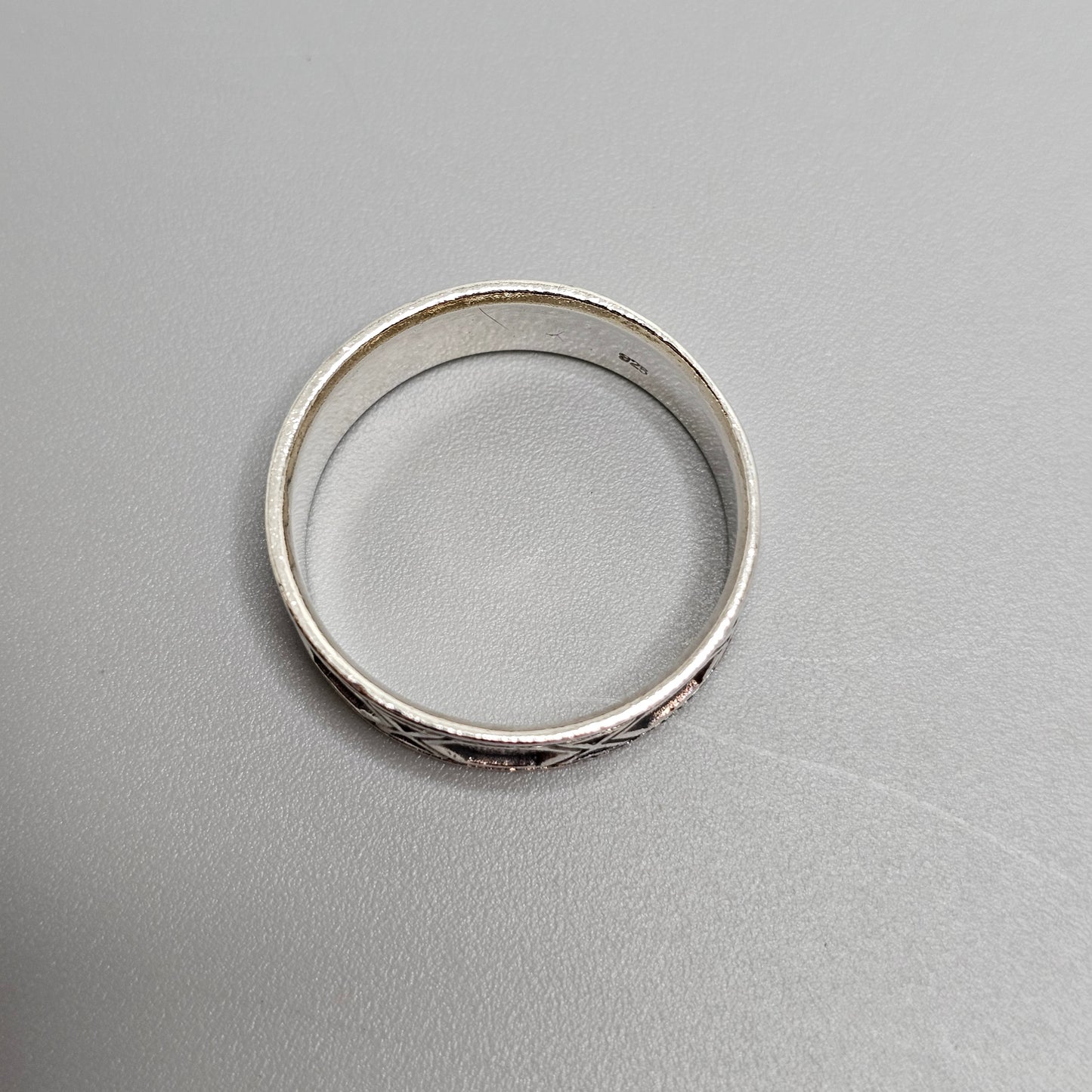 Vintage Modernist Sterling Silver Geometric Band Ring - UK Ring Size X 1/2 -  US Ring Size 11.75