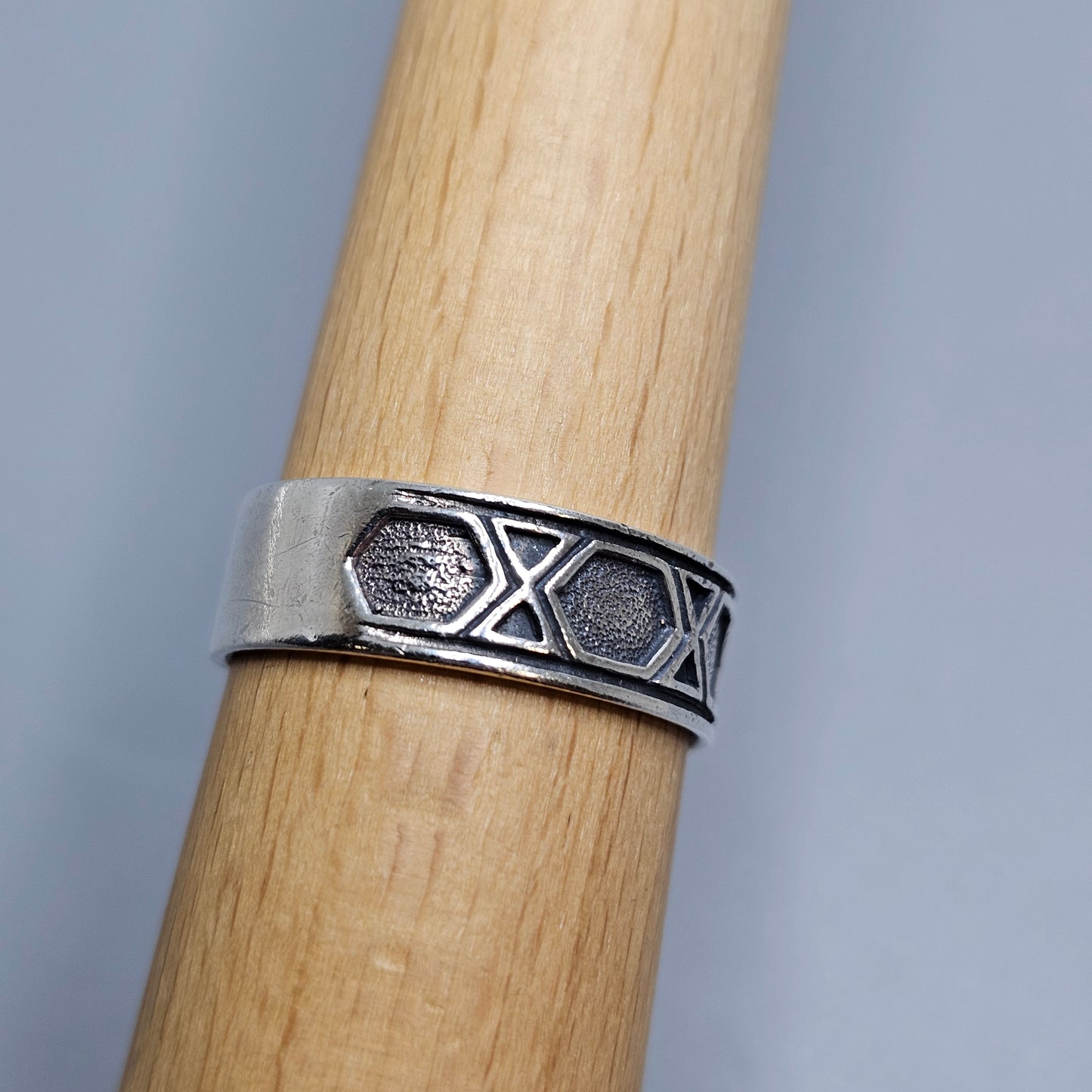 Vintage Modernist Sterling Silver Geometric Band Ring - UK Ring Size X 1/2 -  US Ring Size 11.75