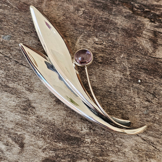 Vintage 60s Modernist Silver & Amethyst Flower Brooch Elis Kauppi Kupittaan Kulta