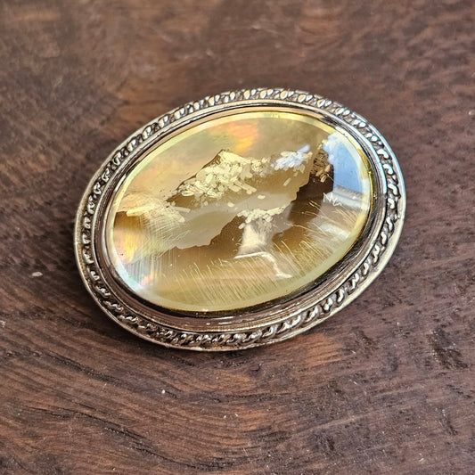 Sterling Silver Mother of Pearl Landscape Brooch – David Scott Walker, Hallmarked Sheffield 2000