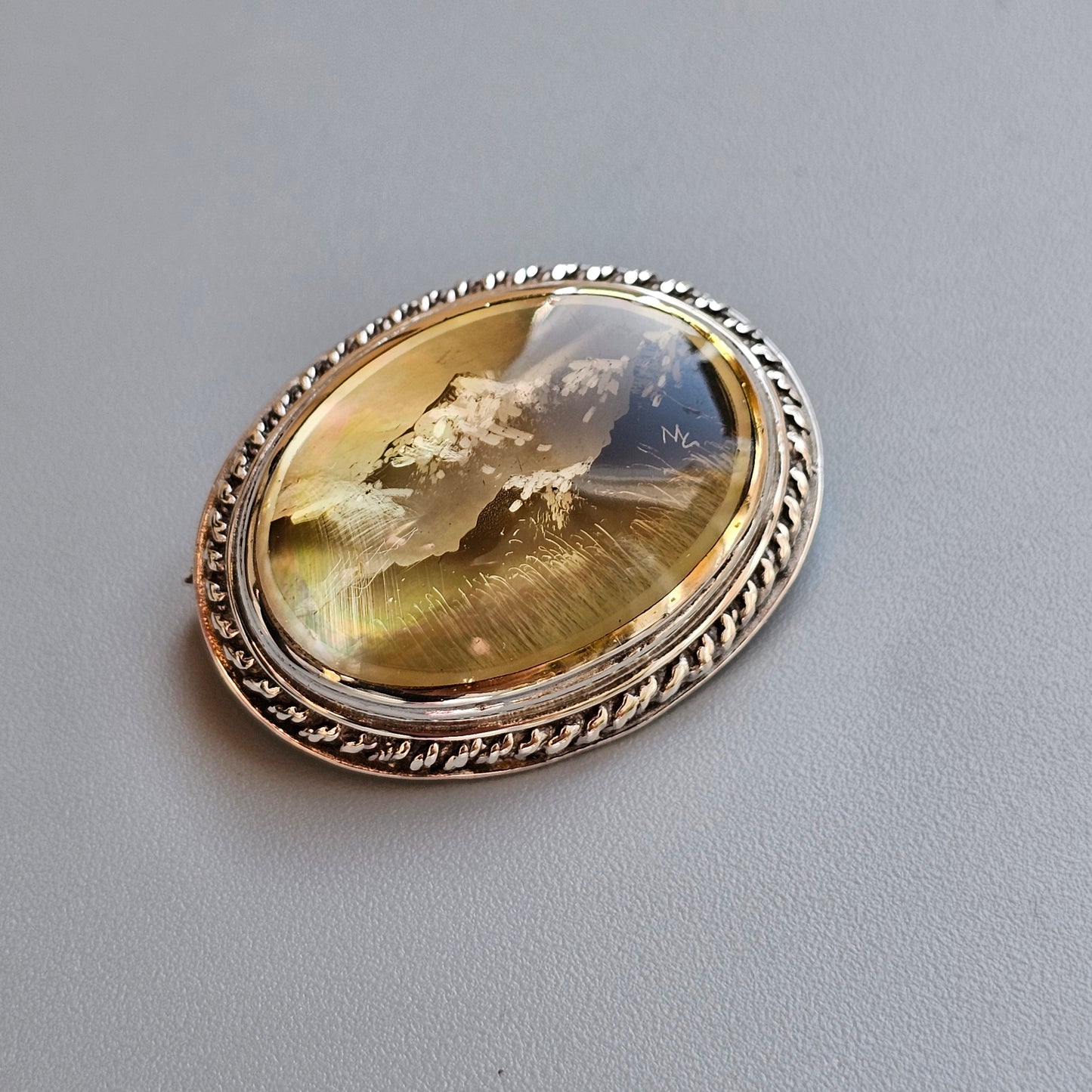 Sterling Silver Mother of Pearl Landscape Brooch – David Scott Walker, Hallmarked Sheffield 2000