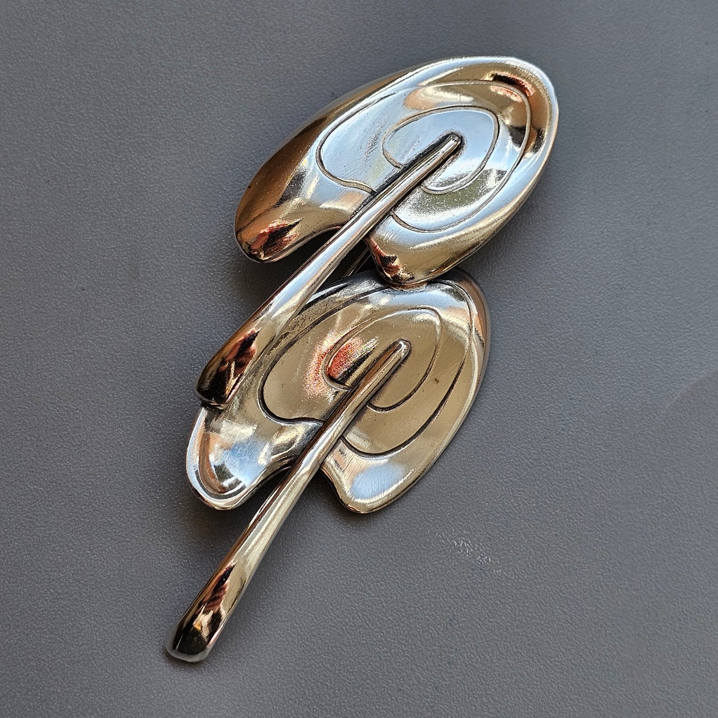 Vintage 1960s Finnish Modernist Silver Double Leaf Brooch by Elis Kauppi, Kupittaan Kulta