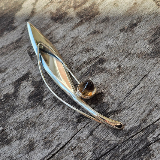 Finnish 1960s Modernist Silver & Smoky Quartz Flower Brooch by Elis Kauppi Kupittaan Kulta 1962