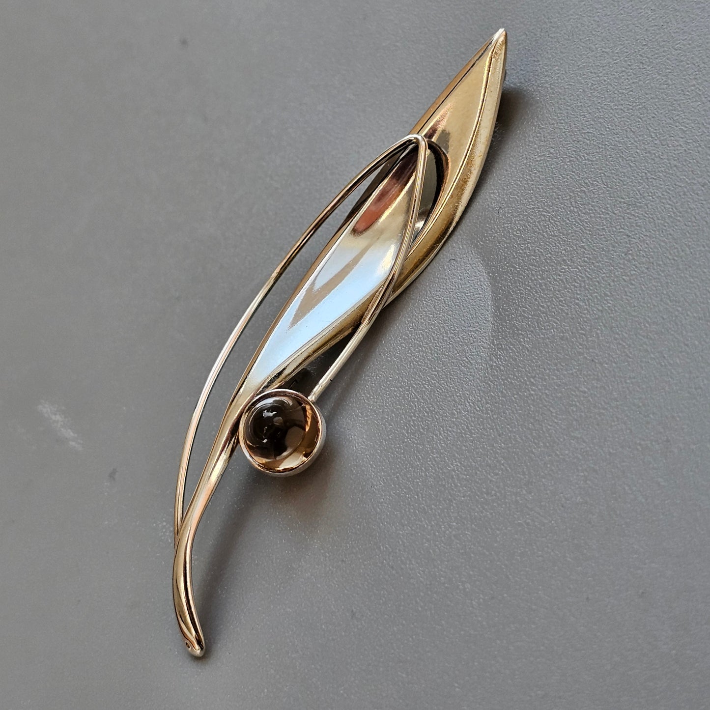 Finnish 1960s Modernist Silver & Smoky Quartz Flower Brooch by Elis Kauppi Kupittaan Kulta 1962