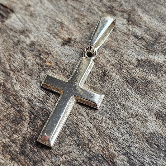 Vintage Finnish Modernist Sterling Silver Cross Necklace Pendant