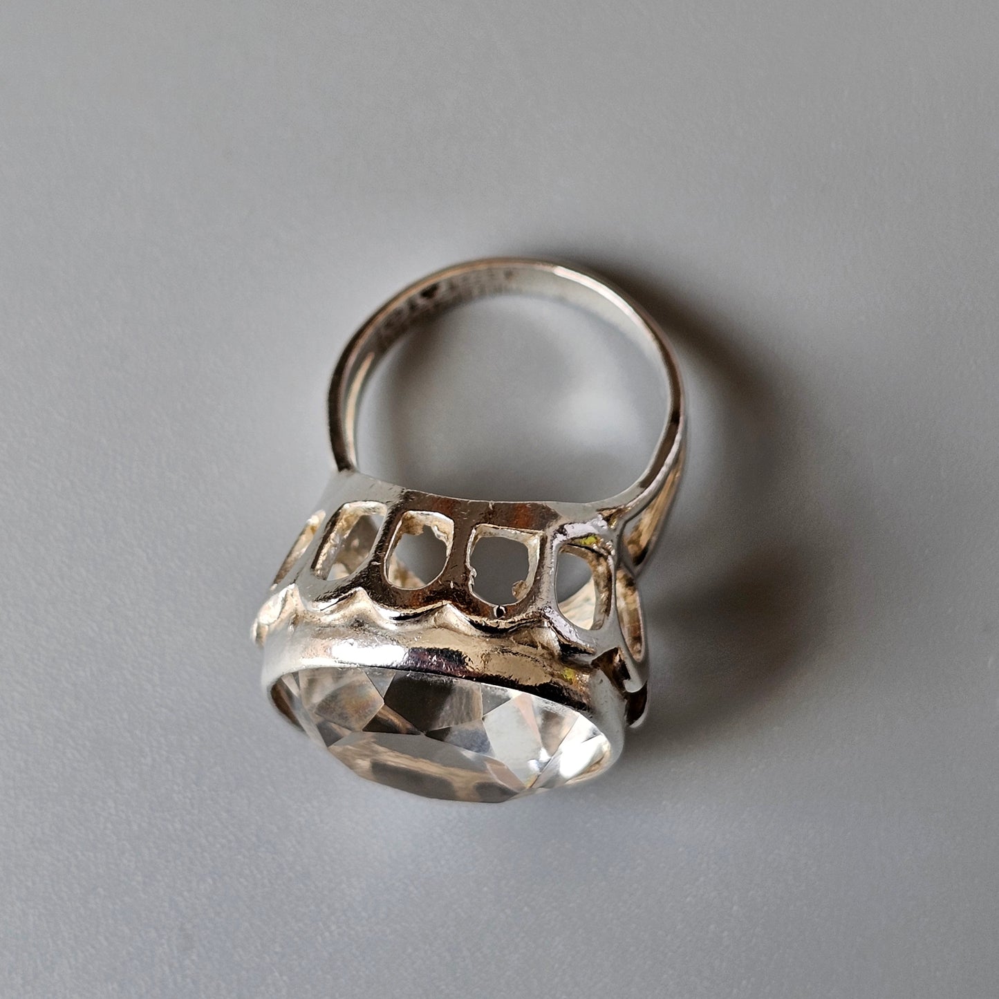 1970s Modernist Finnish Sterling Silver & Rock Crystal Ring by Erik Granit & Co Hallmarked 1974