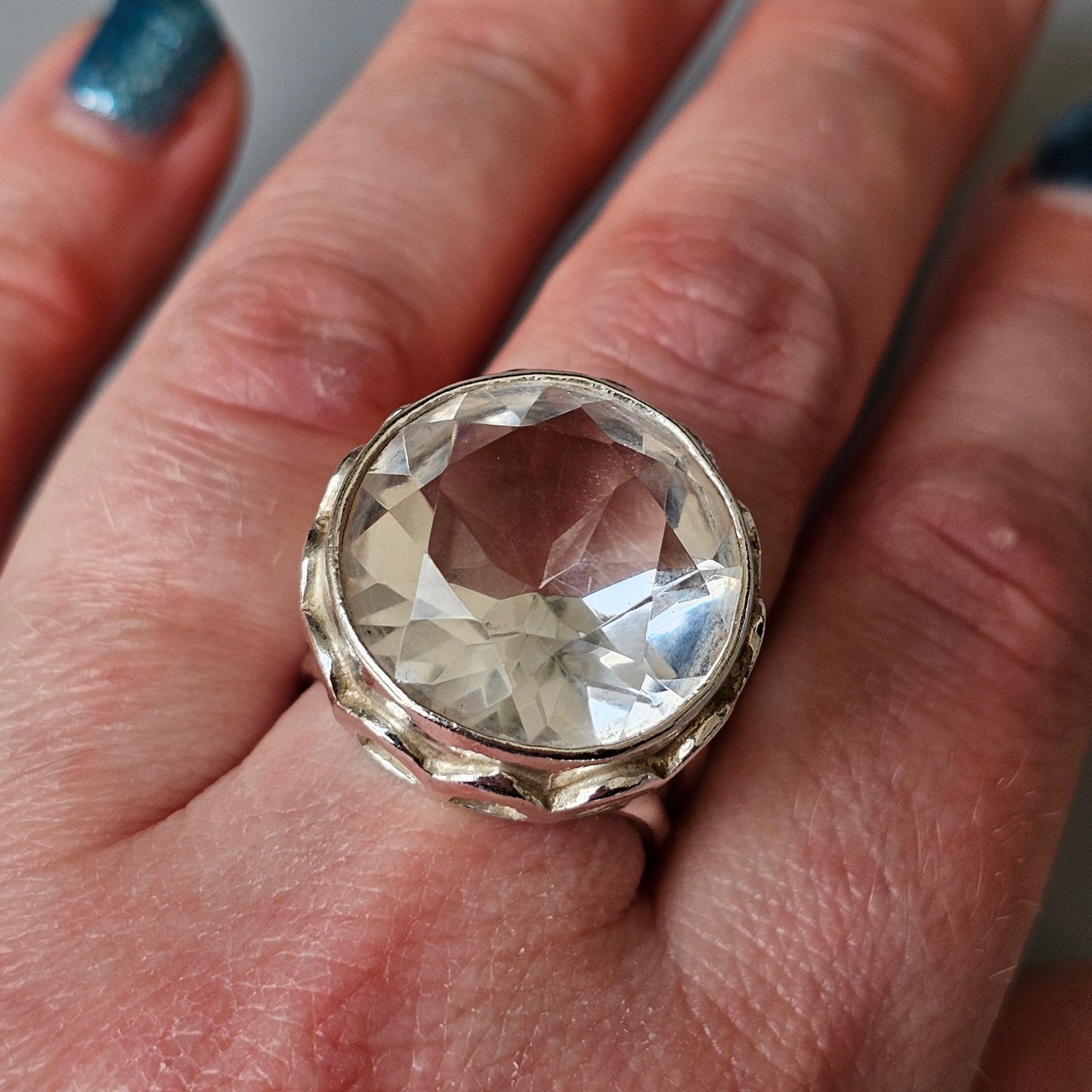 1970s Modernist Finnish Sterling Silver & Rock Crystal Ring by Erik Granit & Co Hallmarked 1974