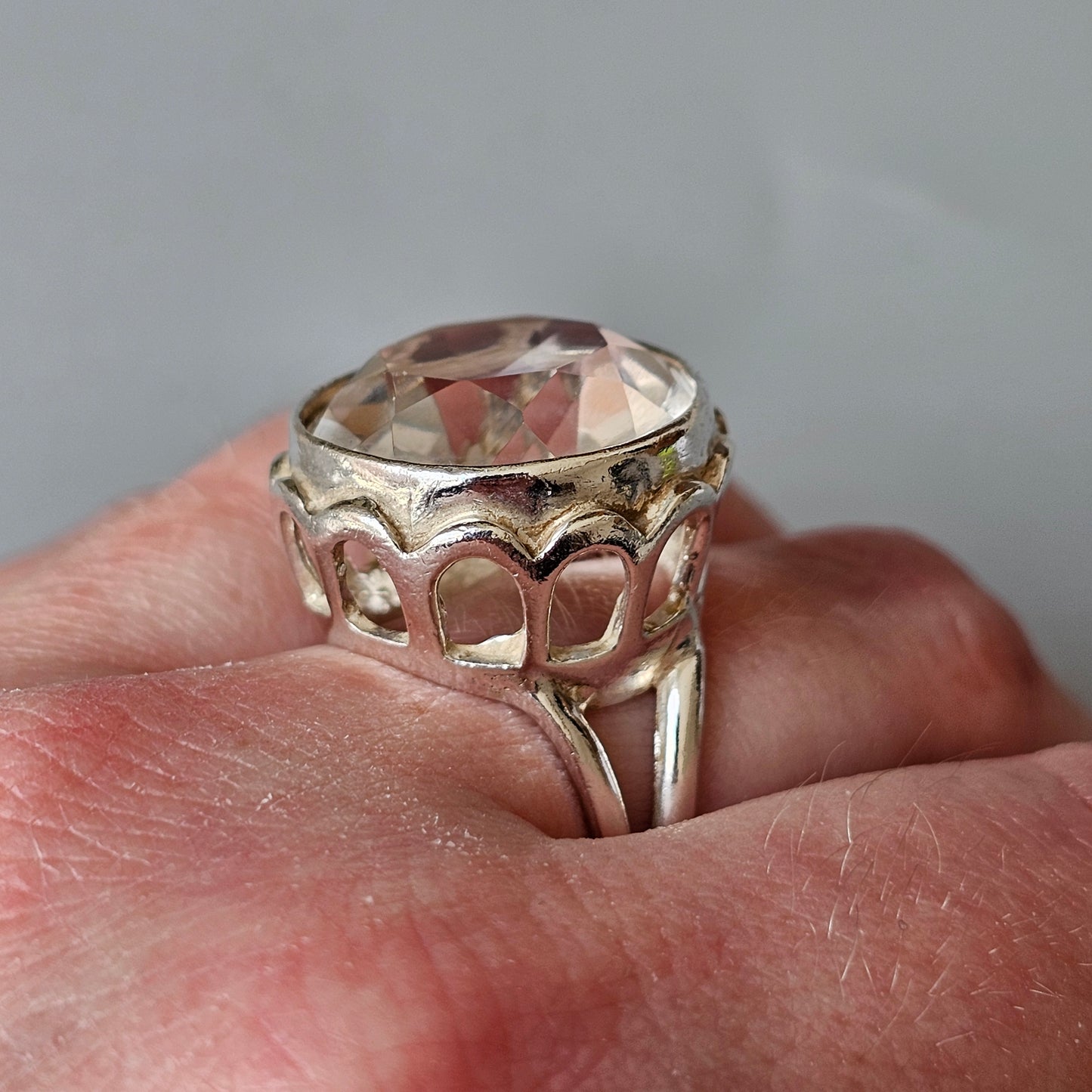 1970s Modernist Finnish Sterling Silver & Rock Crystal Ring by Erik Granit & Co Hallmarked 1974