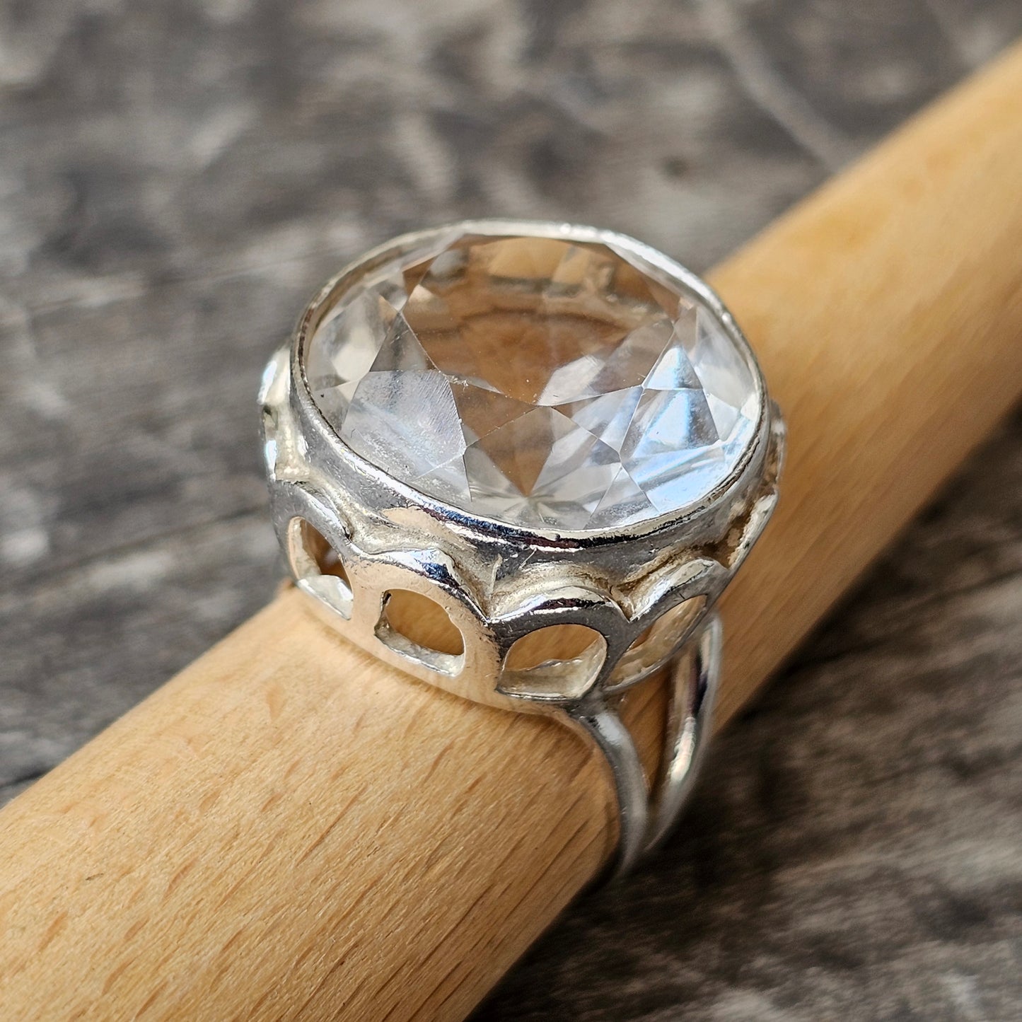 1970s Modernist Finnish Sterling Silver & Rock Crystal Ring by Erik Granit & Co Hallmarked 1974