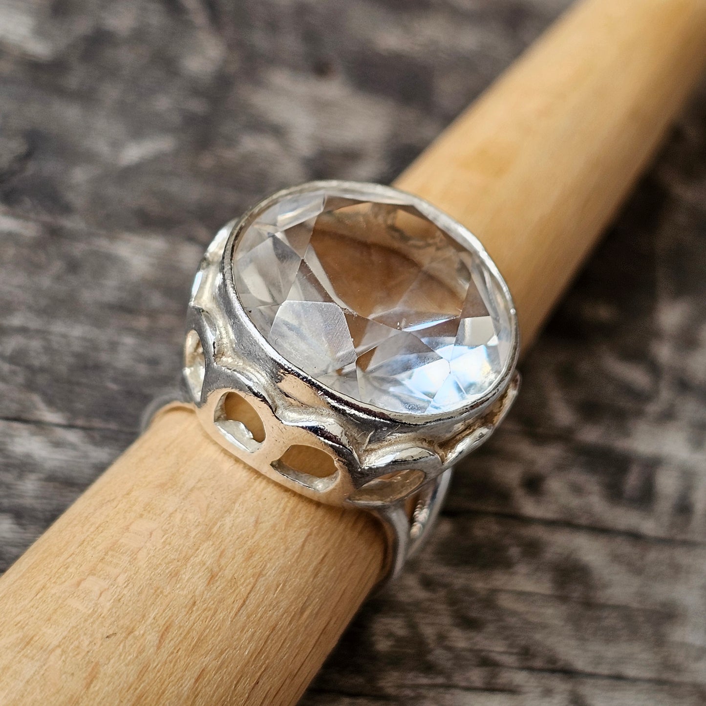 1970s Modernist Finnish Sterling Silver & Rock Crystal Ring by Erik Granit & Co Hallmarked 1974