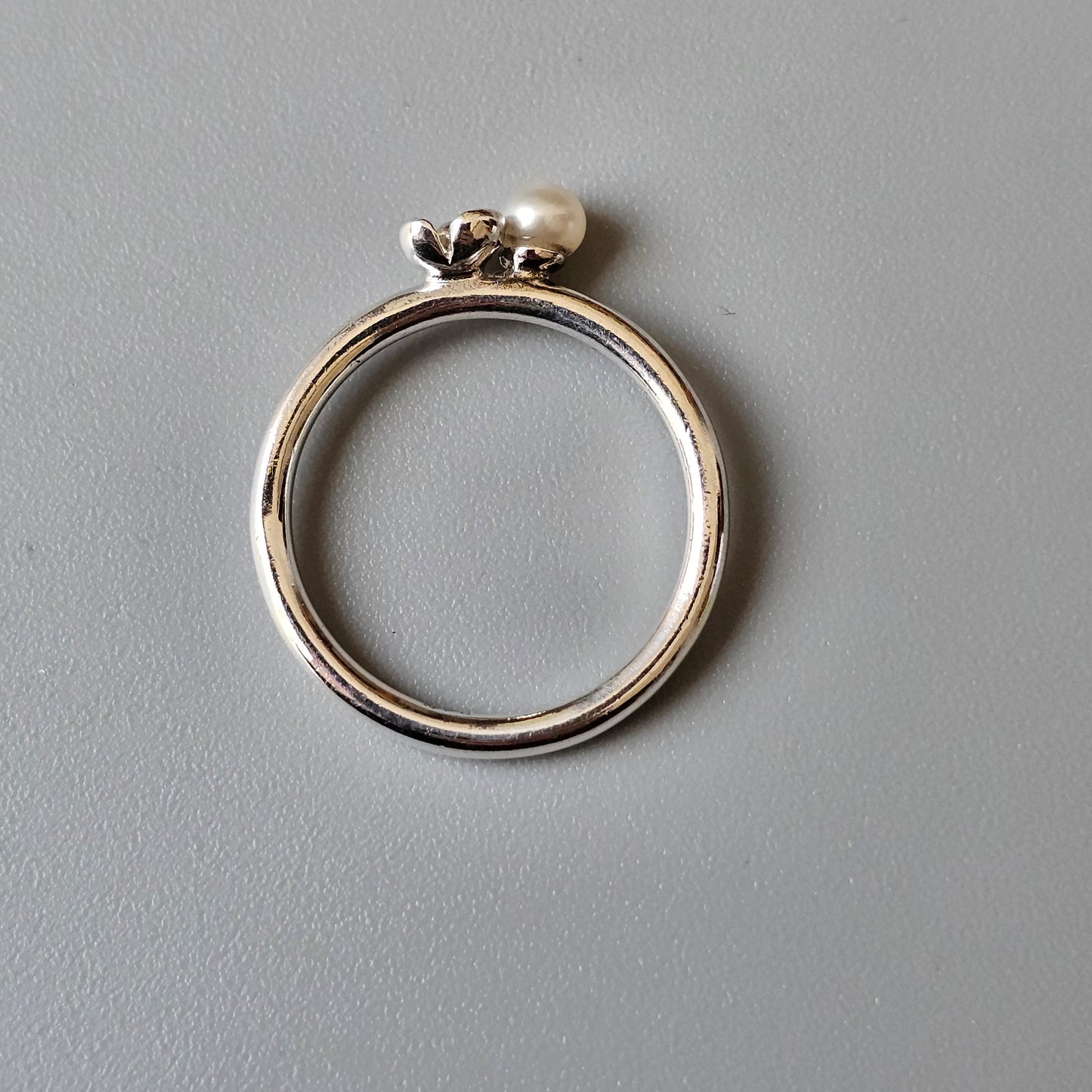 Spinning Danish 925 Sterling Silver Pearl & Flower Stacking Ring SPJ Hans Henrik Nygaard