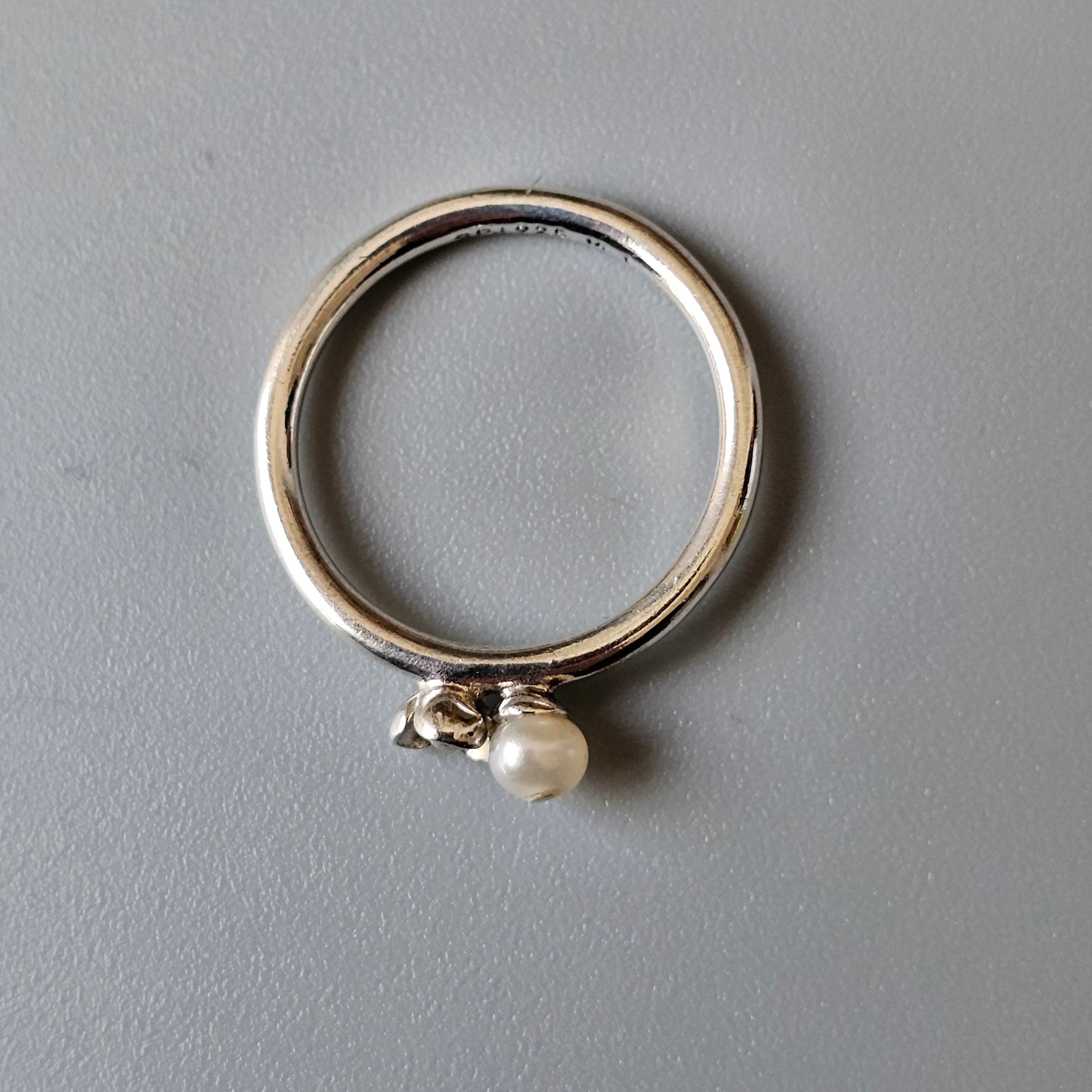 Spinning Danish 925 Sterling Silver Pearl & Flower Stacking Ring SPJ Hans Henrik Nygaard