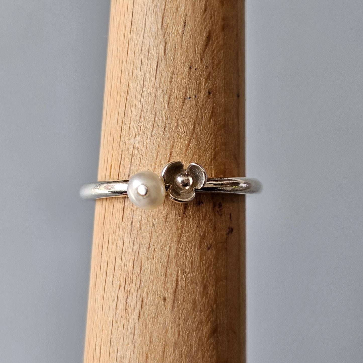 Spinning Danish 925 Sterling Silver Pearl & Flower Stacking Ring SPJ Hans Henrik Nygaard
