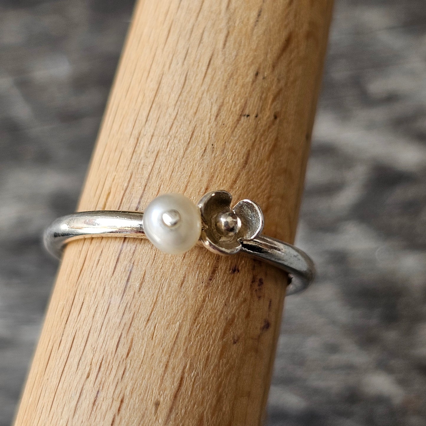 Spinning Danish 925 Sterling Silver Pearl & Flower Stacking Ring SPJ Hans Henrik Nygaard