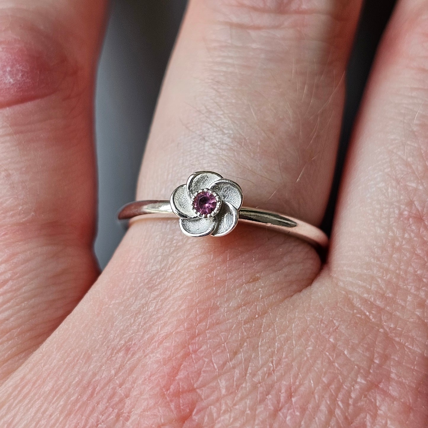 Spinning Danish 925 Sterling Silver Flower & Pink Stone Stacking Ring SPJ Hans Henrik Nygaard