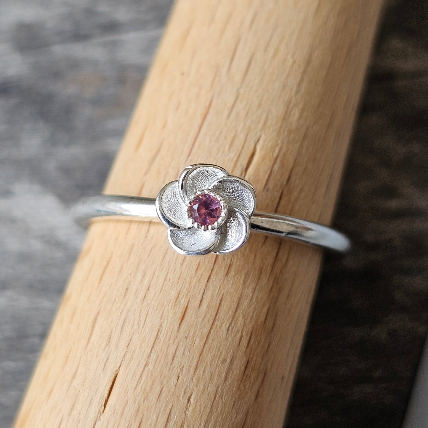 Spinning Danish 925 Sterling Silver Flower & Pink Stone Stacking Ring SPJ Hans Henrik Nygaard